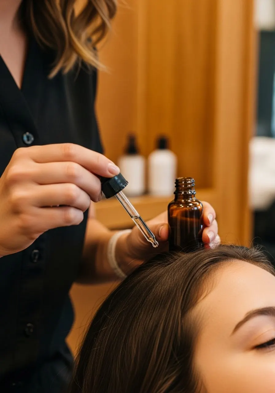 Scalp serum applied by dropper during a head spa for thinning hair and scalp health at Fiona's Day Spa, Coon Rapids MN
